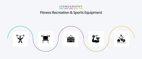 Fitness Recreation And Sports Equipment Glyph 5 Icon Pack Including beat. muscle. gym. growth. gym vector