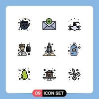 Mobile Interface Filledline Flat Color Set of 9 Pictograms of rocket service plumber professional bell boy Editable Vector Design Elements