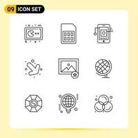 Stock Vector Icon Pack of 9 Line Signs and Symbols for favorite down sim arrow hardware Editable Vector Design Elements