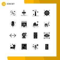 16 User Interface Solid Glyph Pack of modern Signs and Symbols of food productivity science performance efficiency Editable Vector Design Elements