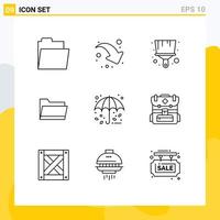 Group of 9 Modern Outlines Set for bag rain tool protection storage Editable Vector Design Elements