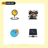 Group of 4 Modern Filledline Flat Colors Set for location presentation fire firehouse call Editable Vector Design Elements