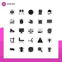 Modern Set of 25 Solid Glyphs Pictograph of signal mobile studio lightning user power Editable Vector Design Elements