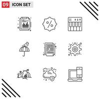 User Interface Pack of 9 Basic Outlines of news safety event rain umbrella Editable Vector Design Elements