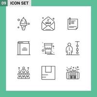 conjunto de 9 iconos de interfaz de usuario modernos signos de símbolos para papel de firma de contrato de libro de biblioteca elementos de diseño vectorial editables vector