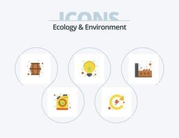 Ecology And Environment Flat Icon Pack 5 Icon Design. green. light. barrel. lamp. energy vector