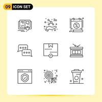 Set of 9 Vector Outlines on Grid for reply conversation calendar communication sale Editable Vector Design Elements