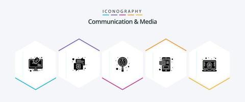 paquete de iconos de 25 glifos de comunicación y medios, incluida la letra. Email. información. chat. móvil vector