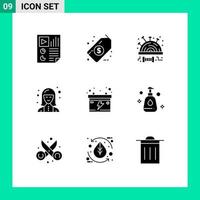 Group of 9 Solid Glyphs Signs and Symbols for accumulator technician modest specialist digital Editable Vector Design Elements