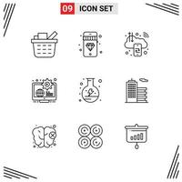 Pictogram Set of 9 Simple Outlines of energy learn computing education business Editable Vector Design Elements