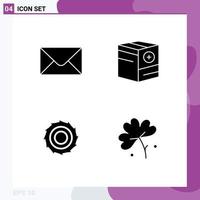 Mobile Interface Solid Glyph Set of 4 Pictograms of mail line blades box plus anemone flower Editable Vector Design Elements