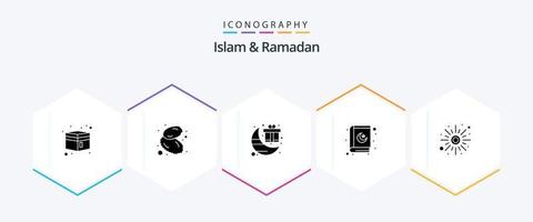 Islam And Ramadan 25 Glyph icon pack including weather. rise. celebration. religion. book vector