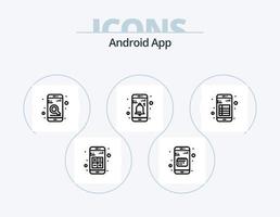 paquete de iconos de línea de aplicación de Android 5 diseño de iconos. libro. teléfono inteligente aplicación móvil. contacto vector