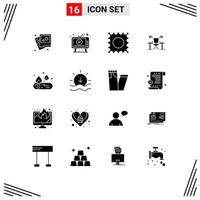 Group of 16 Modern Solid Glyphs Set for work place desk screen computer business Editable Vector Design Elements