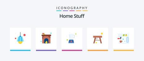 paquete de iconos de 5 artículos para el hogar que incluye cocina. heces. licuadora. familiar. silla. diseño de iconos creativos vector