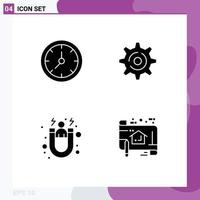 Stock Vector Icon Pack of 4 Line Signs and Symbols for clock acquisition watch setting plan Editable Vector Design Elements