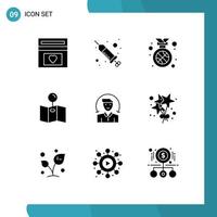 Pictogram Set of 9 Simple Solid Glyphs of client user spa pin position Editable Vector Design Elements