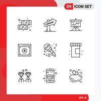 Set of 9 Modern UI Icons Symbols Signs for digital business chart tactics solution Editable Vector Design Elements