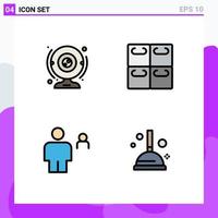 Mobile Interface Filledline Flat Color Set of 4 Pictograms of cam body computer seafood pair Editable Vector Design Elements