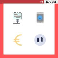 4 concepto de icono plano para sitios web móviles y aplicaciones anuncios flecha cartelera móvil euro elementos de diseño vectorial editables vector