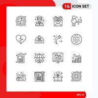 16 User Interface Outline Pack of modern Signs and Symbols of like heart marketing video camera handycam Editable Vector Design Elements