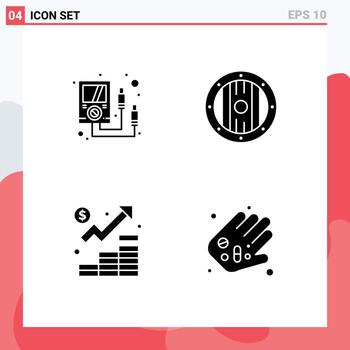 Solid Glyph Pack of 4 Universal Symbols of ammeter finance multi meter shield management Editable Vector Design Elements