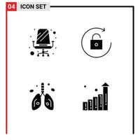 Stock Vector Icon Pack of 4 Line Signs and Symbols for chair heart sitting unlock organ Editable Vector Design Elements