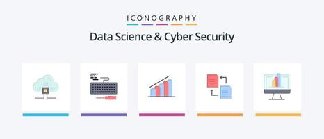 Paquete de iconos de 5 planos de ciencia de datos y seguridad cibernética que incluye monitor. ciencia gráfico. Cuota. datos. diseño de iconos creativos vector