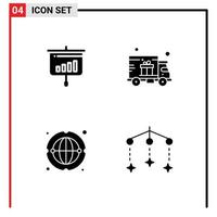 Group of 4 Modern Solid Glyphs Set for chart communication information gift delivery network Editable Vector Design Elements