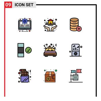 paquete de línea de vector editable de 9 colores planos de línea de llenado simple de la base de datos de datos de amor completa agregar elementos de diseño de vector editable