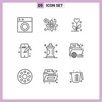 Set of 9 Modern UI Icons Symbols Signs for grooming phone marketing education heart Editable Vector Design Elements