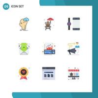 Pictogram Set of 9 Simple Flat Colors of graph analysis connect email communication Editable Vector Design Elements