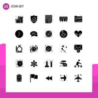 Pack of 25 Modern Solid Glyphs Signs and Symbols for Web Print Media such as documents share page folder vehicle Editable Vector Design Elements