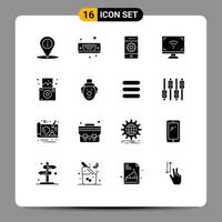 Set of 16 Modern UI Icons Symbols Signs for tv screen cell multimedia smartphone Editable Vector Design Elements