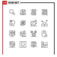 Group of 16 Outlines Signs and Symbols for decisions idea chopping document creative Editable Vector Design Elements