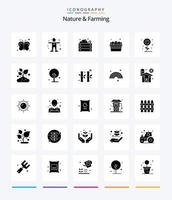 Creative Nature And Farming 25 Glyph Solid Black icon pack  Such As farming. farm. agriculture. egg. vegetables vector