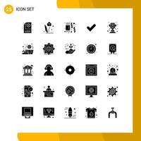 25 Universal Solid Glyphs Set for Web and Mobile Applications trophy good rose tick check Editable Vector Design Elements