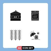 Pack of 4 creative Solid Glyphs of bar cereal entertainment kitchen plant Editable Vector Design Elements