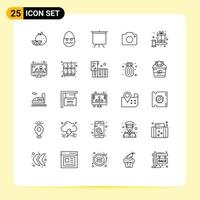 Pack of 25 Modern Lines Signs and Symbols for Web Print Media such as gift balance board camera image Editable Vector Design Elements