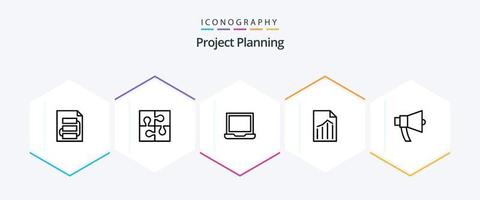 Project Planing 25 Line icon pack including page. document. solution. setting. laptop vector