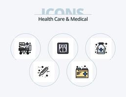 cuidado de la salud y línea médica llena de iconos paquete 5 diseño de iconos. hospital. cuidado. llamada. seguro médico. seguro de salud vector