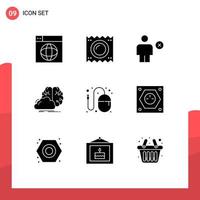 Modern Set of 9 Solid Glyphs Pictograph of idea brainstorming medicine minus delete Editable Vector Design Elements