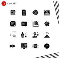 Group of 16 Solid Glyphs Signs and Symbols for highlight lock report security setting Editable Vector Design Elements