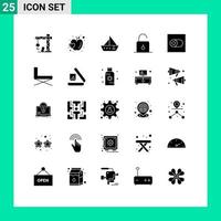 Solid Glyph Pack of 25 Universal Symbols of control security sail safety lock Editable Vector Design Elements