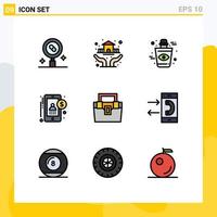 conjunto moderno de 9 colores planos de línea rellena pictografía de bolsa dinero seguro contabilidad halloween elementos de diseño vectorial editables vector