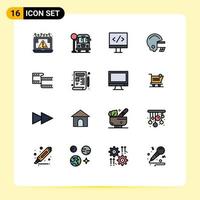 Group of 16 Flat Color Filled Lines Signs and Symbols for blueprint movi computer filam football Editable Creative Vector Design Elements