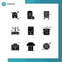 User Interface Pack of 9 Basic Solid Glyphs of wireless wifi storage router process Editable Vector Design Elements