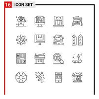 Group of 16 Modern Outlines Set for service customer support artist school bag Editable Vector Design Elements