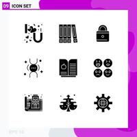 Set of 9 Commercial Solid Glyphs pack for happy science lock book apple inheritance Editable Vector Design Elements