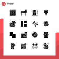 16 Thematic Vector Solid Glyphs and Editable Symbols of collage map gas location pan Editable Vector Design Elements